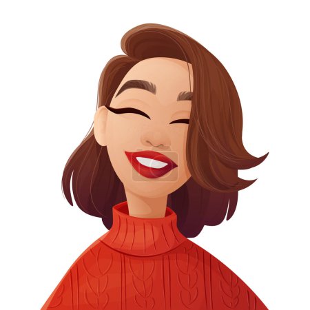 Vector illustration. Portrait of a girl with short hair laughing