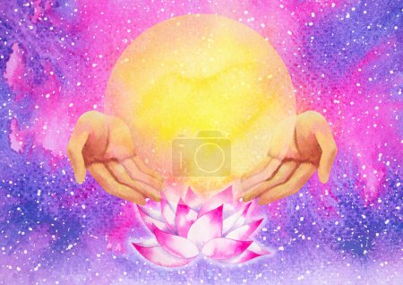 Sahasrara Krone Chakra violett lila oder weiße Farbe Logo Symbol Symbol Reiki Geist spirituelle Gesundheit Heilung ganzheitliche Energie Lotus Mandala Aquarell Malerei Kunst Illustration Design Universum Hintergrund
