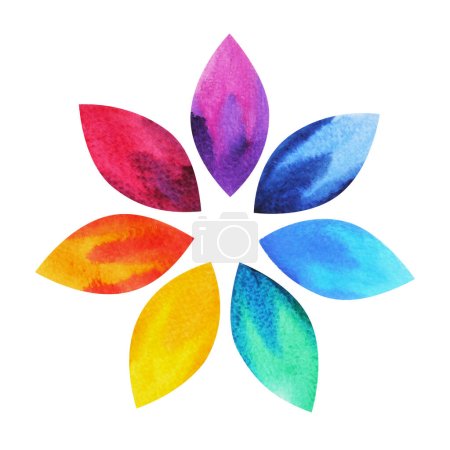 7 kolor czakry znak symbol, kolorowy kwiat lotosu ikona, akwarela malarstwo ręcznie rysowane, projekt ilustracji