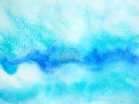 abstract blue white color background sky water sea ocean wave cloud nature watercolor painting art texture illustration design pattern on paper Poster 624344208