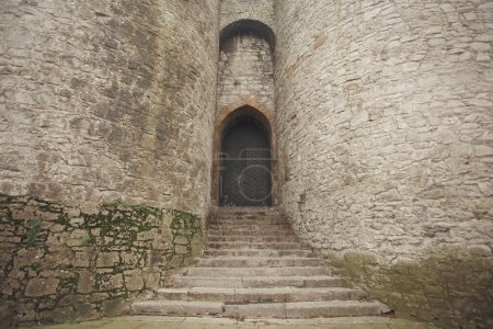 Foto de Tower walls of King John's Castle in Limerick city, Ireland. Text space. Outdoor shot - Imagen libre de derechos