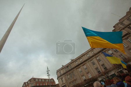 Photo for Dublin, Co. Dublin, Ireland - February 24th 2023 - Ukrainians and supporters rally. The first anniversary of Russia's invasion of Ukraine. O'Connell street near GPO. Text space - Royalty Free Image