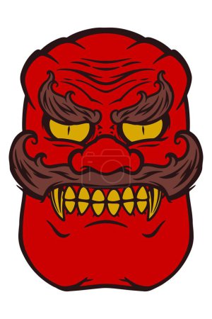 Ilustración de Máscara tradicional japonesa roja dibujada a mano aislada sobre fondo blanco. - Imagen libre de derechos