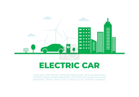 Téléchargez les illustrations : Jour de la voiture électrique fond célébré le 9 septembre. - en licence libre de droit