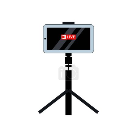 Ilustración de Smartphone y trípode como Equipo para streamers y blogger aislado sobre fondo blanco. - Imagen libre de derechos