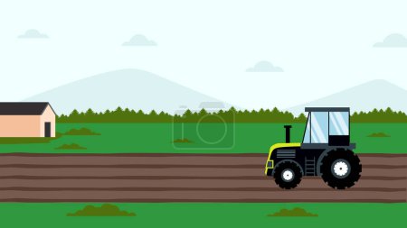 Illustration for Tractor plowing field on rural landscape. - Royalty Free Image