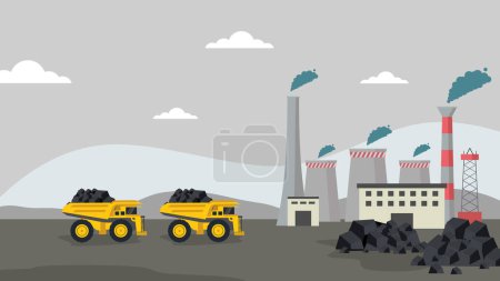Illustration for Heavy machinery background with trucks bring coal material for mining industry. - Royalty Free Image
