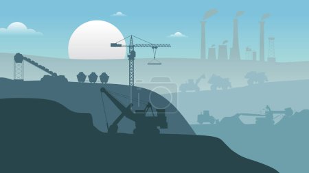 Illustration for Mining view factory landscape silhouette flat elements background in colorful color. - Royalty Free Image