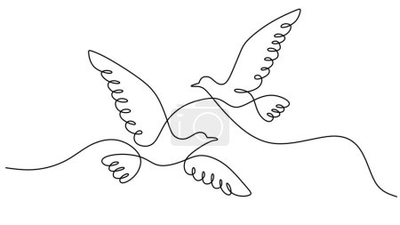 Illustration for One single line of pigeons isolated on white background. - Royalty Free Image