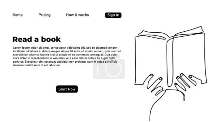 Téléchargez les photos : One continuous single line drawing of hand hold book landing book isolated on white background minimalism design. - en image libre de droit