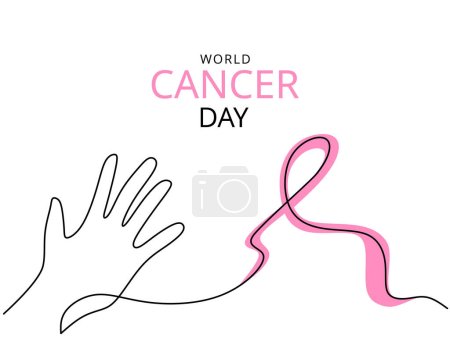 Illustration for One single line of cancer day background isolated on white background. - Royalty Free Image