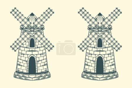 Hand drawing vintage old windmill with in scandinavian style.