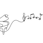 Music notes continuous line drawing with piano