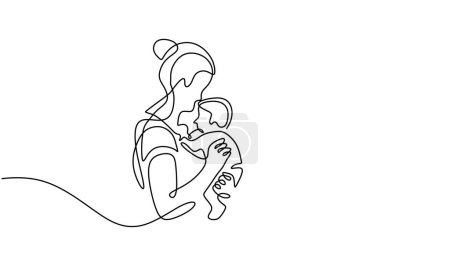 Téléchargez les illustrations : Maman et bébé dessin continu d'une ligne, illustration vectorielle mère et enfant. Design minimaliste dessiné à la main. - en licence libre de droit