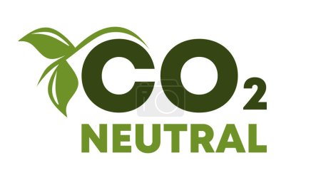 CO2-neutraler Vektor, grüner Stempel, Zeichen der nachhaltigen Atmosphäre, CO2-freie Emissionen und umweltfreundliche industrielle Produktion.