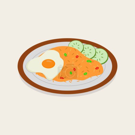 Téléchargez les photos : Riz frit indonésien Nasi Goreng - Riz frit indonésien salé Nasi Goreng avec crevettes et légumes Illustration vectorielle - en image libre de droit