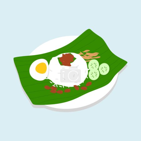 Téléchargez les photos : Lemak Nasi malaisien à la sauce Sambal - Lemak Nasi malaisien parfumé à la sauce Sambal épicée Illustration vectorielle - en image libre de droit
