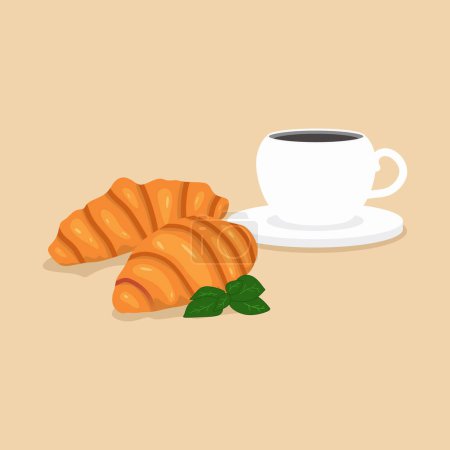 Téléchargez les photos : Croissants français et café - Croissants français frais et café Illustration vectorielle du petit déjeuner - en image libre de droit