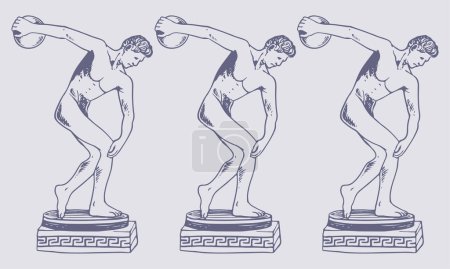 Illustration for Athletic Black and White Discus Vector Illustration - Ancient Greek Sporting Object - Royalty Free Image