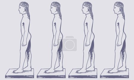 Illustration for Hand-Drawn Black and White Kouros Vector Illustration - Ancient Greek Male Youth Sculpture - Royalty Free Image