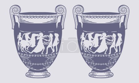 Téléchargez les photos : Verser l'illustration vectorielle d'oinochoe noir et blanc - Élément de cruche à vin grec antique - en image libre de droit