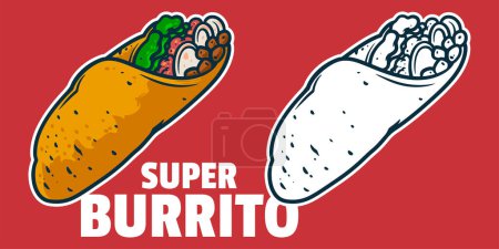 Ilustración de Burrito - Dibujo ilustración vectorial, colores blanco y negro, garabato simple dibujado a mano - Imagen libre de derechos