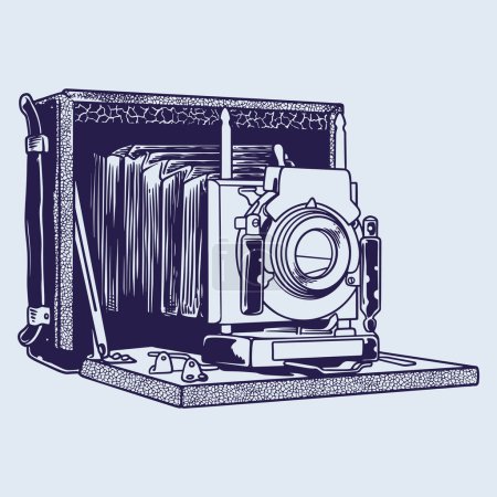 Téléchargez les photos : Caméra Vintage - Caméra de film antique dans le style rétro - Croquis de dessin à la main - en image libre de droit
