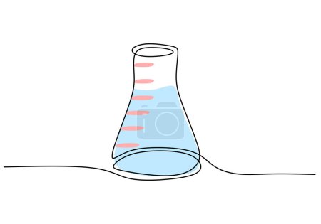 Illustration for Erlenmeyer flask - Laboratory equipment and tools object, one line drawing continuous design, vector illustration for science and education. - Royalty Free Image