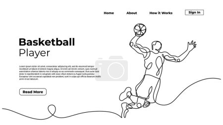 Photo for Slamdunk style basketball player, continuous one line art drawing, vector silhouette illustration, people jump. Good for sport graphic landing page element resources. - Royalty Free Image