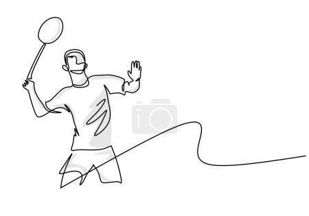 Téléchargez les photos : Joueur de badminton Minimaliste dessin d'une seule ligne Illustration vectorielle, athlète engagé dans un jeu de badminton - en image libre de droit