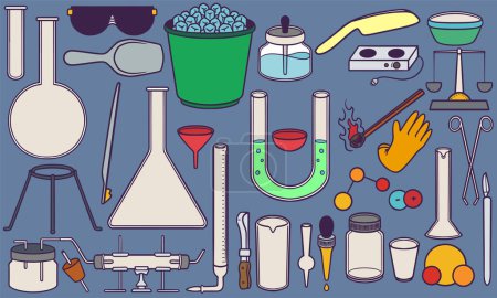 Illustration for Hand drawn chemistry and laboratory tools doodle set vector illustration. - Royalty Free Image