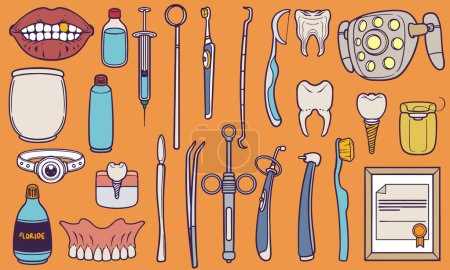 Illustration for Hand drawn Medical dentist clinic tools doodle set vector. Health doctor equipment illustration. - Royalty Free Image
