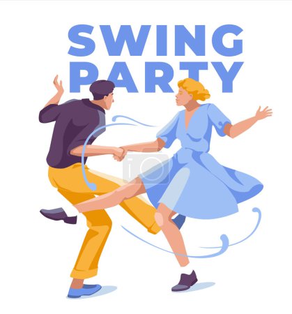 Illustration for Swing dancing couple. Dance club in retro style. Isolated on whi - Royalty Free Image