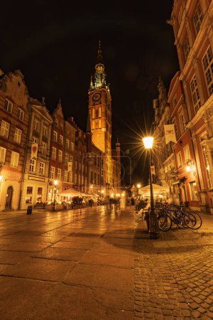 Photo for Gdansk, Poland - September 7 2023: Beautiful night cityscapes of streets and buildings of Gdansk city - Royalty Free Image