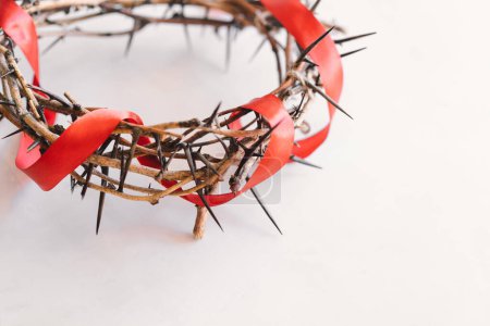 Photo for Jesus Crown Thorns and nails and cross on a white background. Crucifixion Of Jesus Christ. Passion Of Jesus Christ. Concept for faith, spirituality and religion. Easter Day - Royalty Free Image