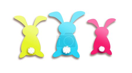 Foto de Figuras de papel colorido conejitos de Pascua aislados sobre un fondo blanco. Concepto de vacaciones. - Imagen libre de derechos