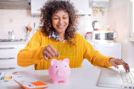 Smiling black woman saving goal for future retirement plan
