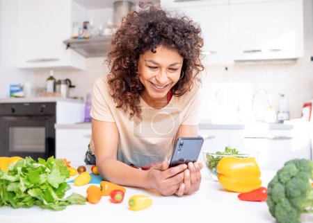 Photo for Happy black woman ordering online ingredient food recipe - Royalty Free Image