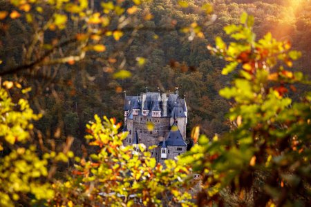Photo for Eltz Castle, a medieval castle located in Germany, Rheinland Pfalz, Mosel region. Beautiful old castle, famous tourist attraction on sunny autumn day, empty, without people, nobody - Royalty Free Image