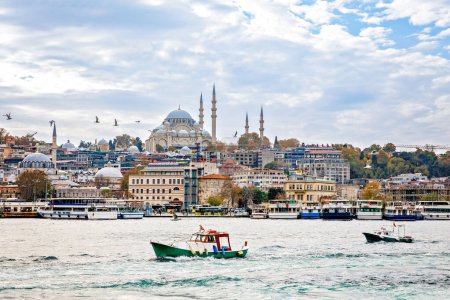 Téléchargez les photos : Vue sur la jetée près de la mosquée Suleymaniye dans le bras de mer de la Corne d'Or, Istanbul. - en image libre de droit