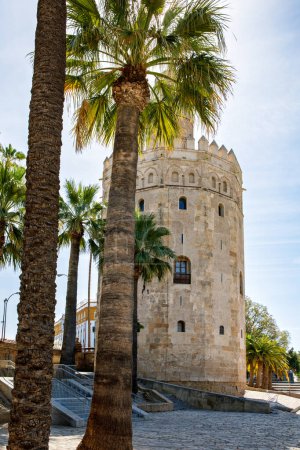 Foto de Vista de la Torre del Oro en Sevilla, Andalucía, España sobre el río Guadalquivir en un día soleado. - Imagen libre de derechos