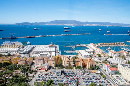 Photo for Aerial view of Gibraltar, Algeciras Bay and La Linea de la Concepcion from the Upper Rock. View on coastal city from above - Royalty Free Image
