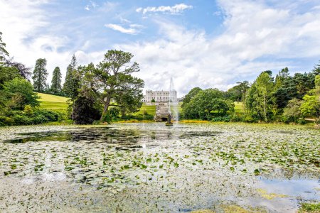 Powerscourt House at Powerscourt Garden. Panoramic view. Its one of leading tourism attractions in Enniskerry, Ireland.