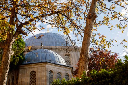 Foto de Museo Ayasofya, Santa Sofía en el parque Sultan Ahmet en Estambul, Turquía en un hermoso día de otoño. Arquitectura bizantina, monumento de la ciudad y maravilla del mundo arquitectónico. - Imagen libre de derechos