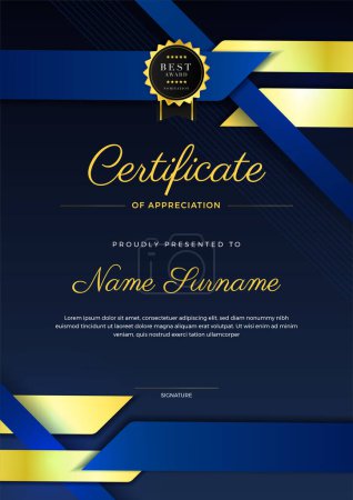 Corporate Style geometrische dunkelblau und gold bunt abstrakt Zertifikat Design-Vorlage