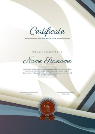 Modern elegant red blue saturated certificate of achievement template with badge and border. Designed for diploma, award, business, university, school, and corporate.
