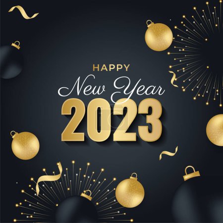 2023 Happy New Year banner. Vector illustration with white numbers 2023 with trendy gradient. New Year holiday symbol template on gray background.
