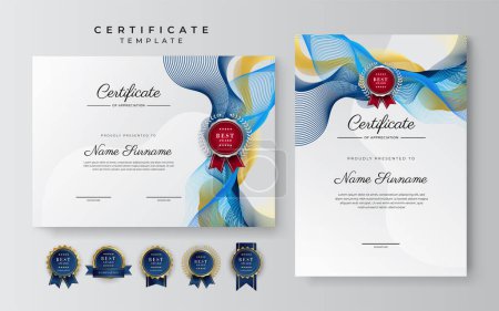 Téléchargez les illustrations : Élégant modèle de certificat de diplôme bleu et or - en licence libre de droit