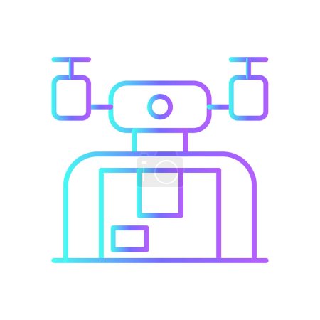 Ilustración de Drone shipping delivery service icon with blue gradient outline style. Shipping sign symbol. Related to order tracking, delivery home, warehouse, truck, courier and cargo icons. Vector illustration - Imagen libre de derechos