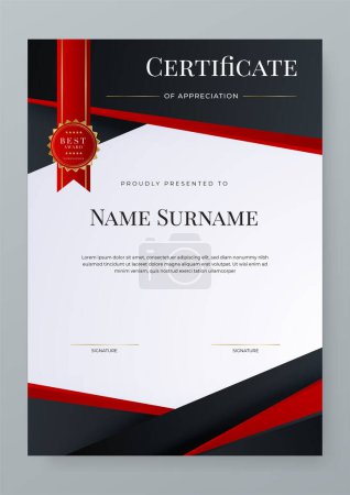 Modern premium award abstract black and red certificate design template. Certificate border template with luxury and modern line pattern. Diploma vector template